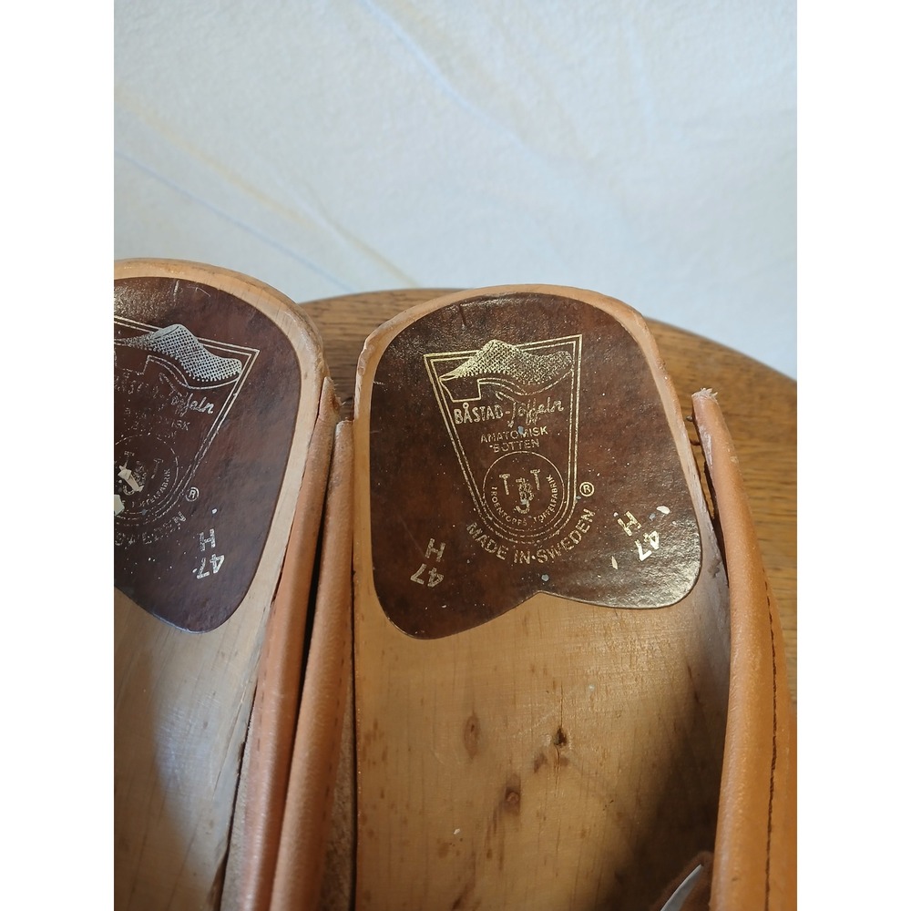 Swedish wooden clogs leather handstitched EU 47 US 13 hippie boho eclectic - Picture 3 of 8